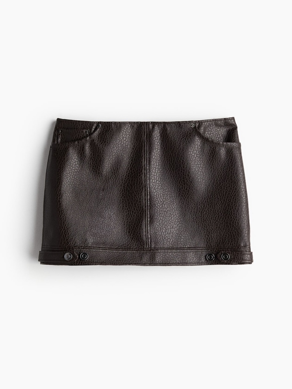 H&M Dark Brown Faux Leather Mini Skirt with Snap Detail - Size 2